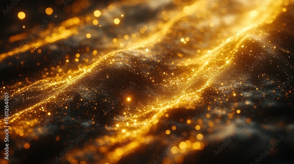Aufkleber golden particles flow across undulating textures, creating an ethereal, sparkling effect