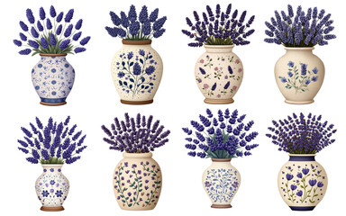 Antique ceramic vase with a bouquet of fresh lavender