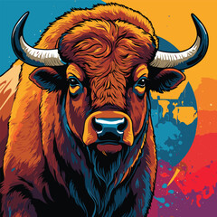 bison american animal vector art comic style