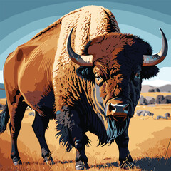 bison american animal vector art comic style © rina