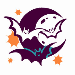 Three Bats Flying Around Halloween Moon