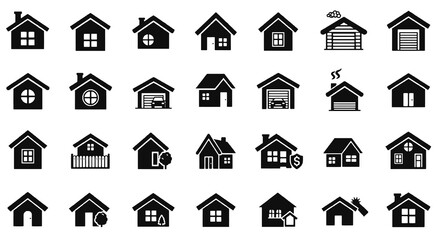  House icon set. Set of black house, Real estate symbols, vector illustration
