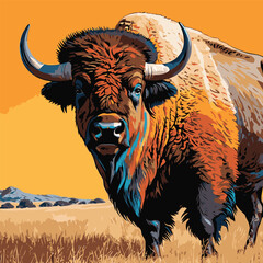 bison american animal vector art comic style
