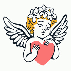 Cute Cherub Angel Holding Heart, Valentine's Clipart