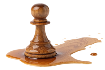 Wooden Chess Pawn in Spilled Coffee on Transparent Background,ai generated