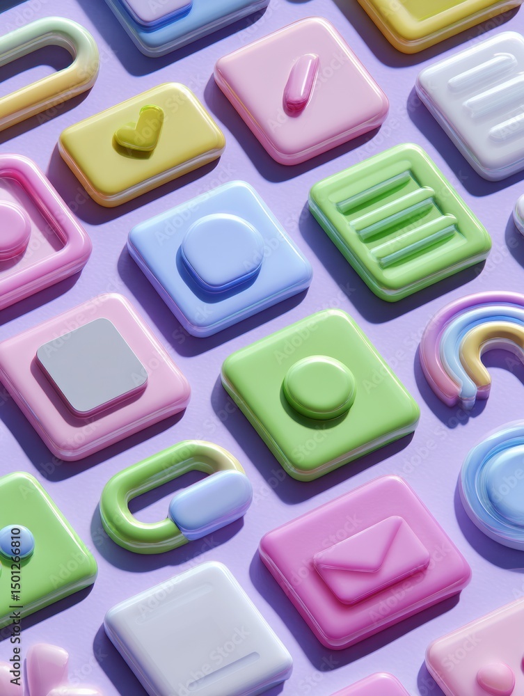 Leinwandbilder colorful gummy texture 3d stickers arranged on a matte surface with an open right margin for creativ