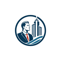 businessman with graph real estate company logo