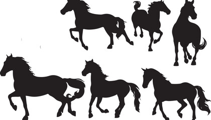 Fototapeta premium Dynamic Equine Silhouettes: Modern Black Artwork of Wild Galloping Freedom