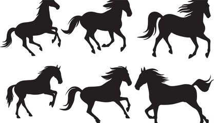 Fototapeta premium Majestic Black Silhouette of Graceful Steeds: Horse Running in Elegant Motion - A Stylized Illustration of Freedom, Power, and Nature's Beauty