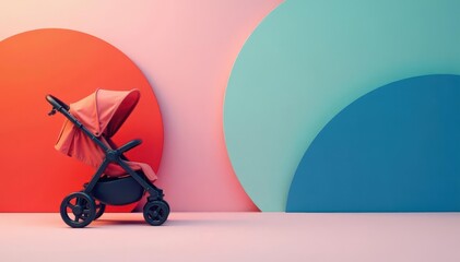 Modern minimalist strollers, geometric shapes background, graphic, decoration