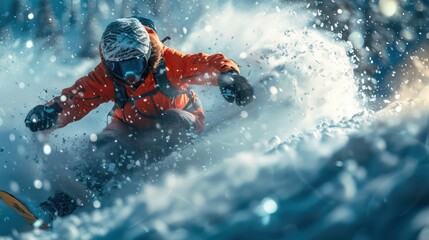 A snowboarder flies above the snow, smiling with excitement, fully immersed in the thrill of the ride.