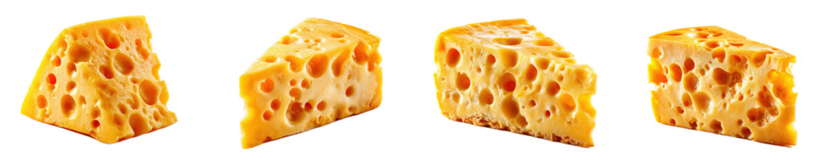 Delicious Swiss Cheese Varieties on Isolated Background