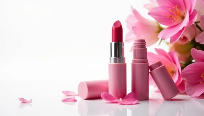 Bright white backdrop showcasing cosmetic item, reflection, marketing