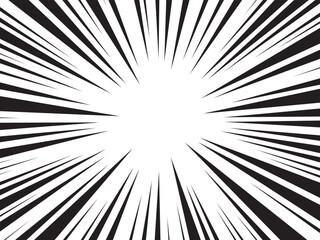 Manga comic explosion, motion or movement effect, vector background. Manga anime cartoon radial speed lines and abstract pattern for comic book burst, flash ray or explode bang action