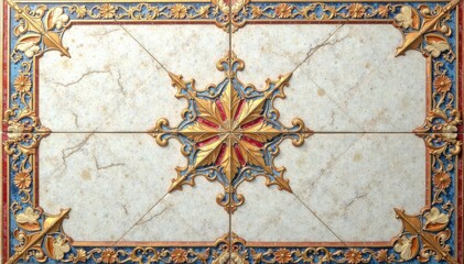 Intricate Roman mosaic tile on pure white surface, beautiful, mosaic, backgrounds