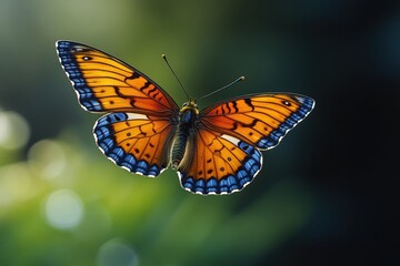 Fototapeta premium Delicate butterfly flying over fresh green meadow on sunny day