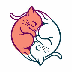 Two Cute Kittens Yin Yang Design Illustration