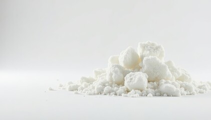 Lumps of white sugar against a stark white backdrop, sugar lumps, background, high quality