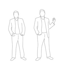 Confident Business Man in Suit Line Art Isolated on White. White collar worker, people and activities vector art