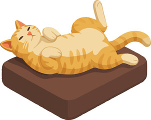 Cartoon Orange Striped Cat Resting On a Brown Pillow Illustration