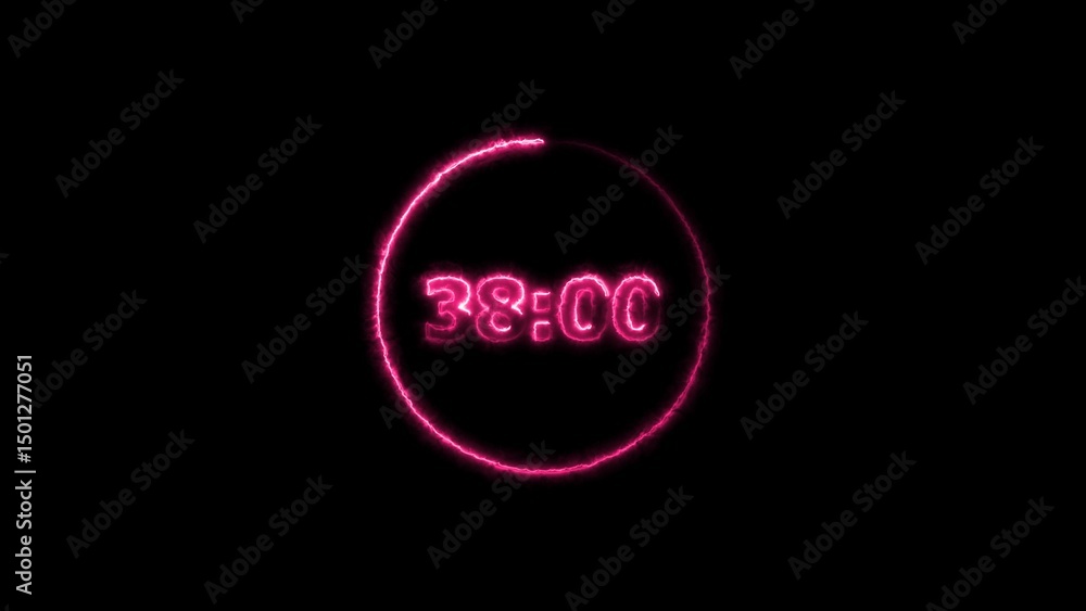 Fototapete digital countdown timer neon bright magenta red color animation of 38 second transparent on black ba