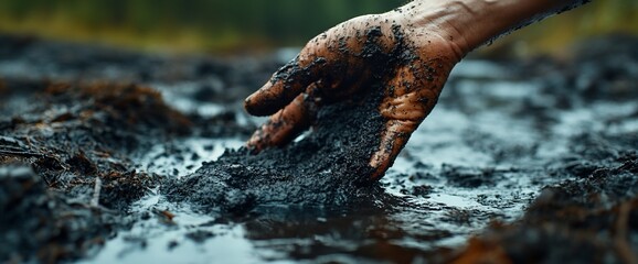 A Hand Covered in Mud Exploring the Earth's Raw Texture and Natural Elements
