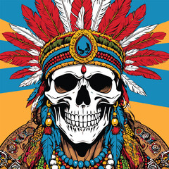indian warrior skull vector art comic style