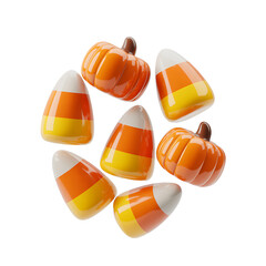 Celebrating Halloween with candy corn and pumpkins in a festive autumn on transparent background