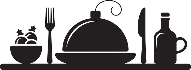 Restaurant Dinner Service Icon Black Silhouette
