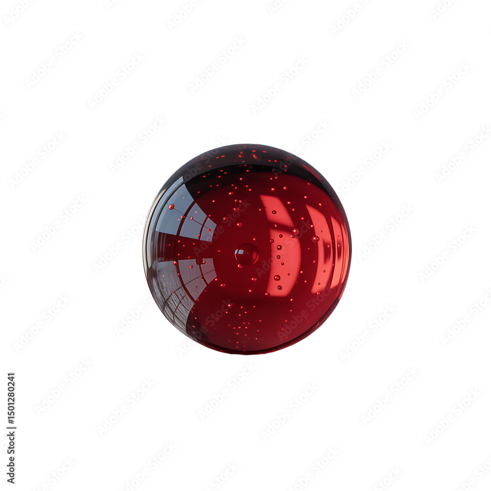 Aufkleber intricate red glass orb with trapped air bubbles a macro view of internal on transparent background