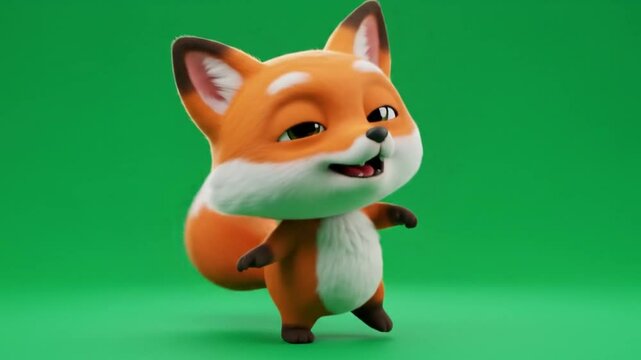 Animated cartoon fox character against solid green screen background