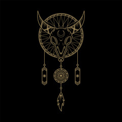 golden bull skull dreamcatcher design logo symbol