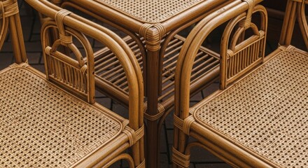 Obraz premium Close-up of Woven Rattan Furniture, Perfect for Outdoor Decor