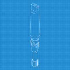 Mechanical engineering drawings. Tap tools, borer. Technical Design. Cover. Blueprint. Step Cutting Tool with Countersinking Function. Technical 3D Vector Illustration
