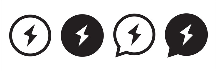 Lightning, electric power icon. Lightning bolt sign in the circle. Black circle lightning bolt icon on white.  Energy and thunder electricity symbol..
