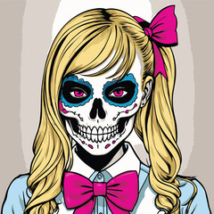 skull girly vector art comic style