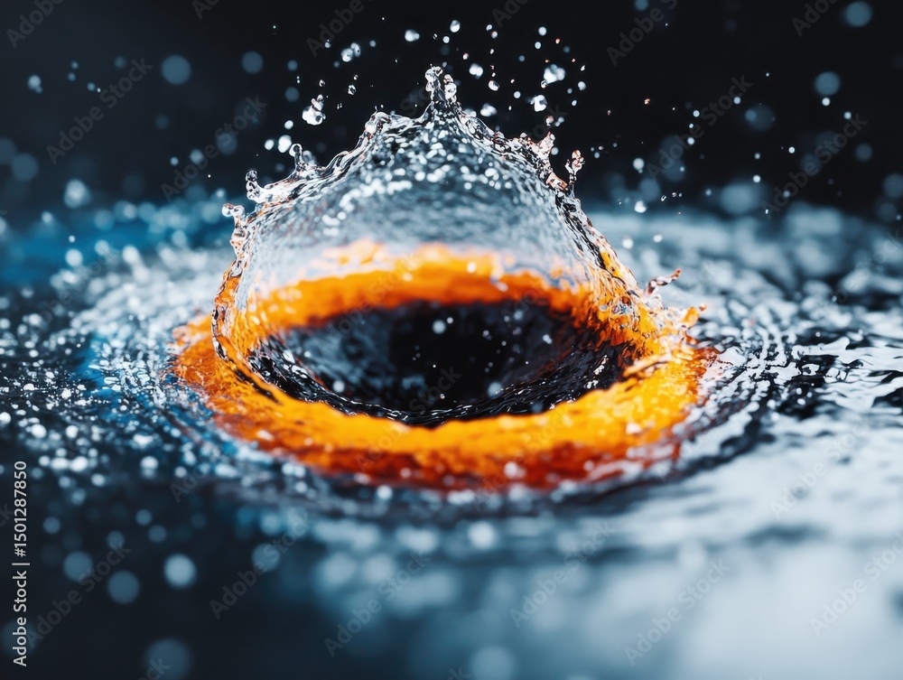 Poster water splash action dark background macro photography dynamic environment close-up view fluid motion