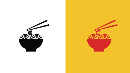 Simple Graphic Depiction of Noodles in a Bowl with Chopsticks.