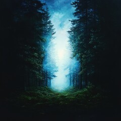 Obraz premium Mysterious light breaking through dense forest nature photography enchanted environment serene perspective