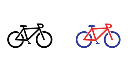 Fototapeta premium Two Stylized Bicycle Icons, One Black and One Red and Blue, Side by Side.