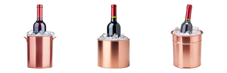 Elegant Red Wine Bottle Chilled in Stylish Copper Ice Bucket