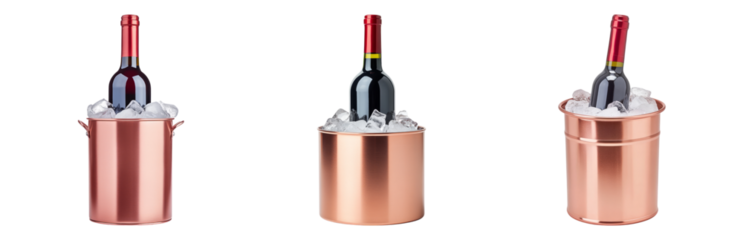 Elegant Red Wine Bottle Chilled in Stylish Copper Ice Bucket