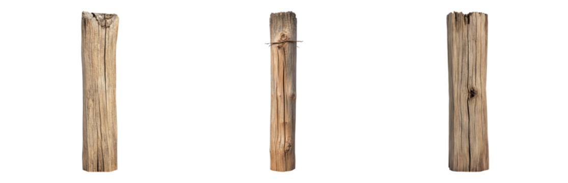 Isolated Wooden Posts on Transparent Background for Design Use