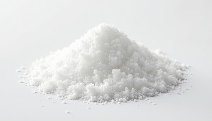 Crystalline sugar granules, bright white background, scoop, isolated, sweet