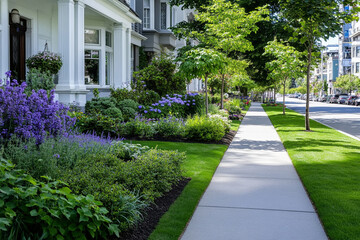 Obraz premium Planting trees and bushes around a recently completed home enhances curb appeal and promotes a vibrant neighborhood