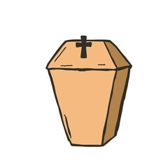 Hand drawn illustration of a coffin with cross