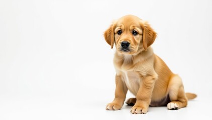 Golden Retriever puppy against pure white backdrop, animal, animal portrait