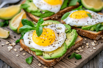Savor poached eggs on avocado toast topped with fresh herbs and citrus highlights at a cozy brunch spot