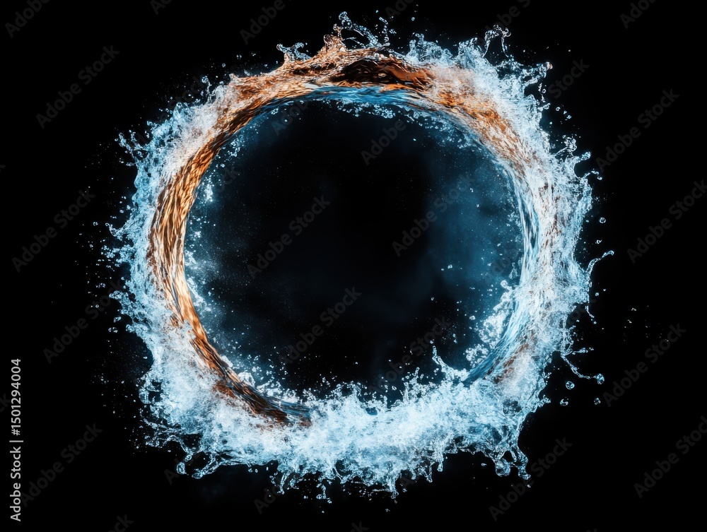 Poster dynamic water and fire splash abstract concept black background fluid motion close-up view visual ar