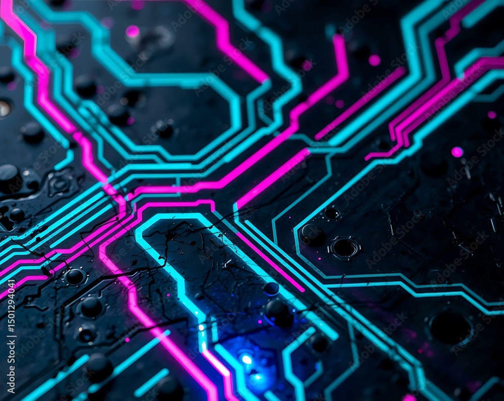 Aufkleber futuristic abstract vector blue technology background with glowing lines, digital mesh, and connecte